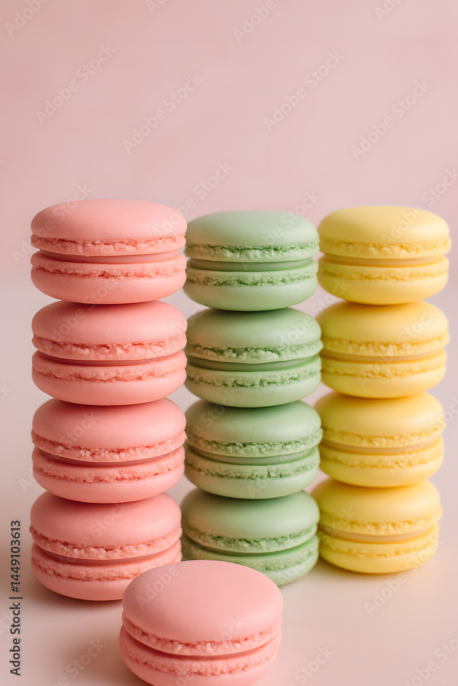 Fototapeta premium Colorful Macarons Stack on Pink Background
