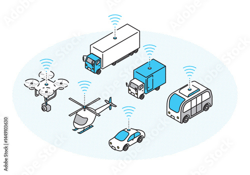 シンプル　イラスト　自動運転の乗り物のベクターイラスト