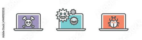 シンプル　イラスト　いろいろなコンピュータウイルスのベクターイラスト