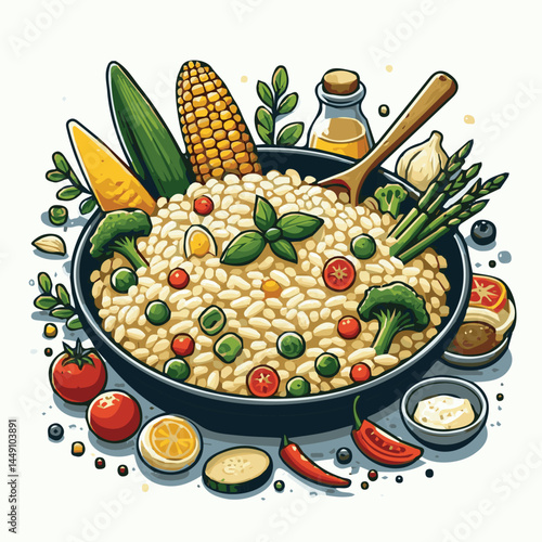 food, rice, risotto, dish, dinner, meal, plate, gourmet, italian, cuisine, lunch, cheese, parmesan, healthy, background, delicious, traditional, tasty, cooked, homemade, vegetable, recipe, top view, m