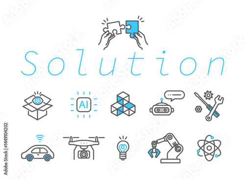 シンプル　イラスト　ソリューションのイメージのアイコンセットのベクターイラスト