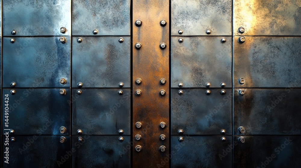 Fototapeta premium Metal panels with rivets and varying tones