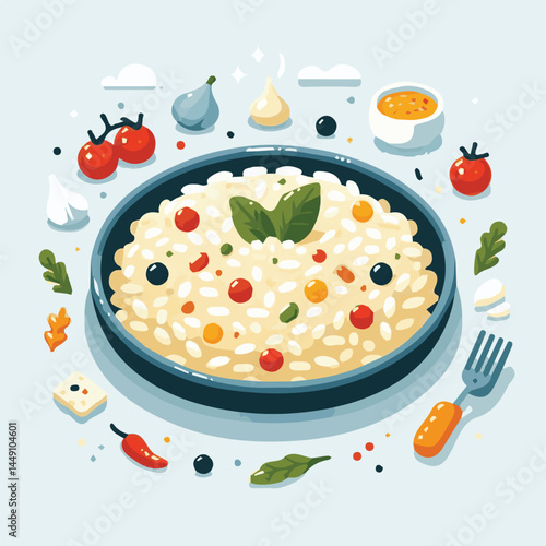 food, rice, risotto, dish, dinner, meal, plate, gourmet, italian, cuisine, lunch, cheese, parmesan, healthy, background, delicious, traditional, tasty, cooked, homemade, vegetable, recipe, top view, m