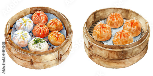 dim sum watercolor vector illustration