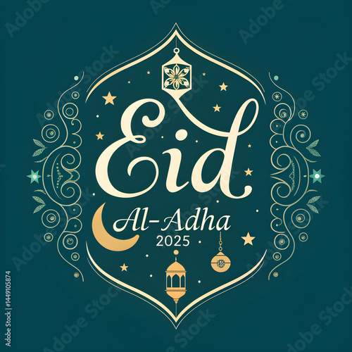 Elegant Eid Al-Adha 2025 Celebration Design with Ornamental Islamic Frame