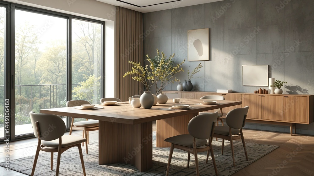 minimalist dining room with wooden table minimalist dining room with wooden table