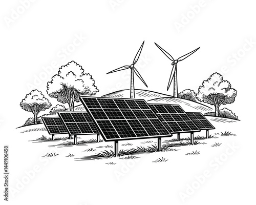 Solar Panels and Wind Turbines Clean Energy Source