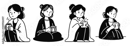 Cozy Monoline Doodle Coloring Page Featuring Relaxed Characters