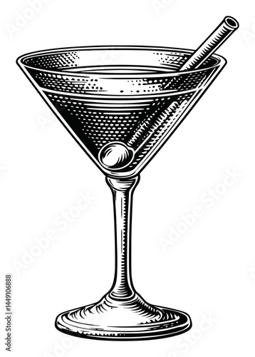 Vintage Engraving of a Classic Martini Glass Illustration