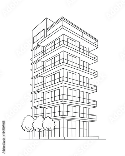 Contemporary Building Design Balconies Trees Outdoors