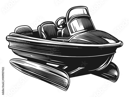 Detailed Engraving Illustration of a Classic Speedboat Design