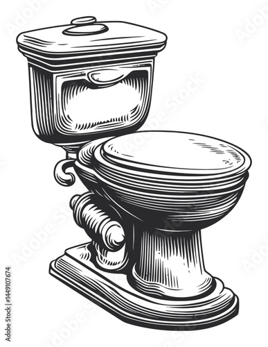Vintage Engraving of a Classic Toilet Design in Black and White