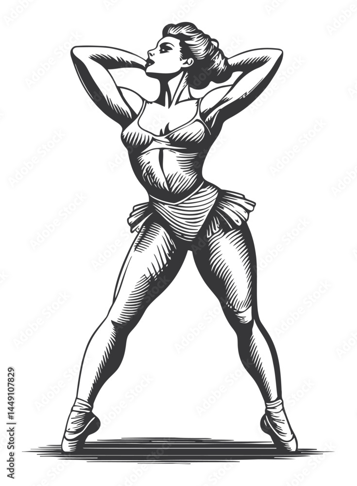 Fototapeta premium Elegant Ballerina Engraving in Classic Drawing Style