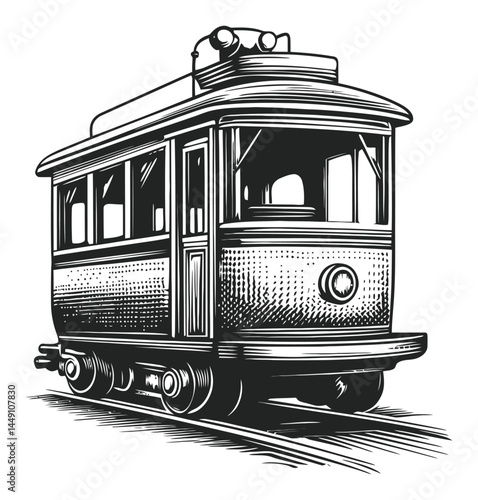 Vintage Engraved Illustration of a Classic Streetcar Design
