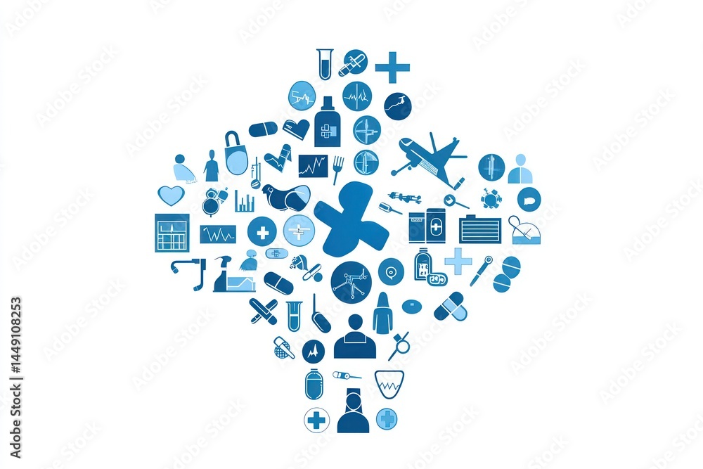 Medical icons arranged as cross symbol on plain background. Healthcare & medicine service concept Medical icons arranged as cross symbol on plain background. Healthcare & medicine service concept