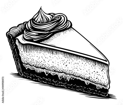 Detailed Engraving of Delicious Slice of Cake with Creamy Frosting