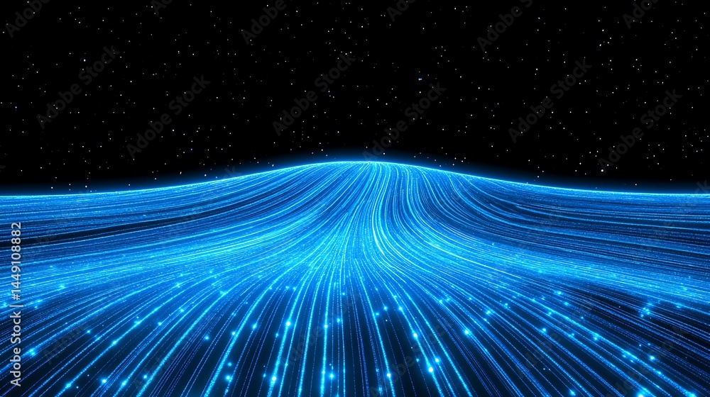Abstract digital stream of light wave pattern against starry backdrop Abstract digital stream of light wave pattern against starry backdrop