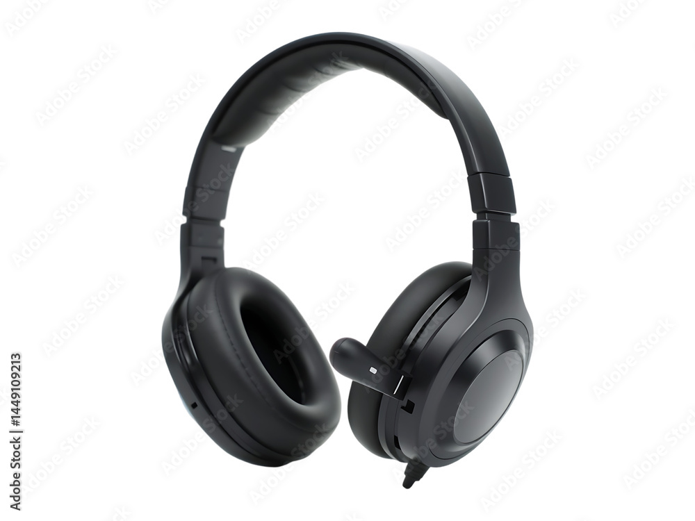 Professional Black Over Ear Headphones with Microphone for Gaming and Communication on a transparent background Professional Black Over Ear Headphones with Microphone for Gaming and Communication on a transparent background