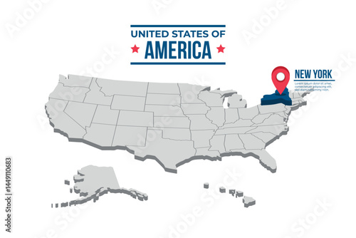 New York Highlighted On A 3D Map Of The United States Of America