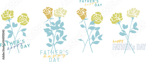 父の日の黄色いバラ素材。ベクターで描いた黄色い薔薇。薔薇のメッセージフレーム。Yellow roses for Father's Day. Yellow roses drawn by vector. Rose message frame.