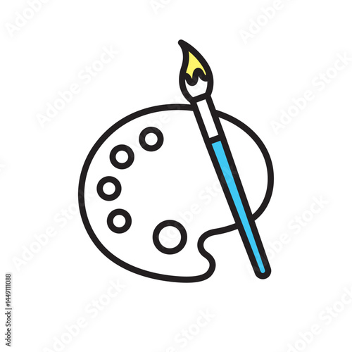 シンプル　イラスト　絵の具皿と絵筆のベクターイラスト