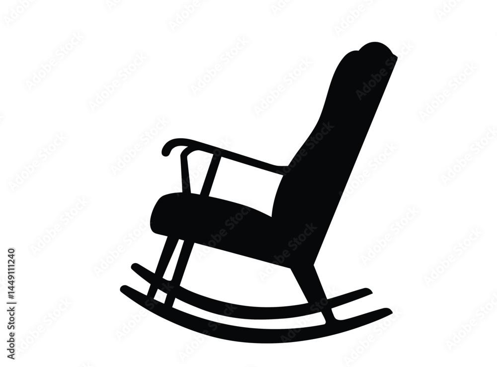 Rocking chair silhouette. This image shows a black silhouette of a traditional rocking chair, also known as a rocker or nursery chair. Vector clipart illustration design. Rocking chair silhouette. This image shows a black silhouette of a traditional rocking chair, also known as a rocker or nursery chair. Vector clipart illustration design.