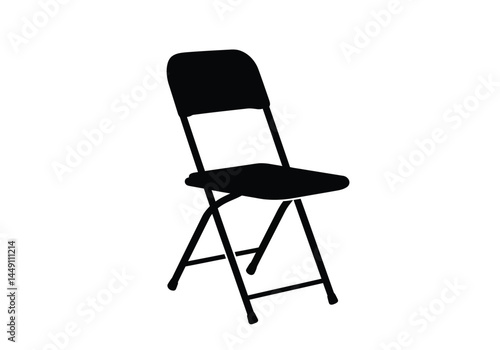Folding chair silhouette. This image shows a black silhouette of a folding chair, also known as a collapsible chair or portable chair. Vector clipart illustration design.