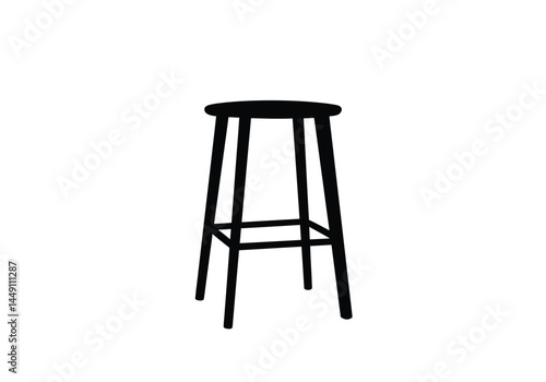 Stool silhouette. This image shows a black silhouette of a stool with four legs and a round top. Vector clipart illustration design.