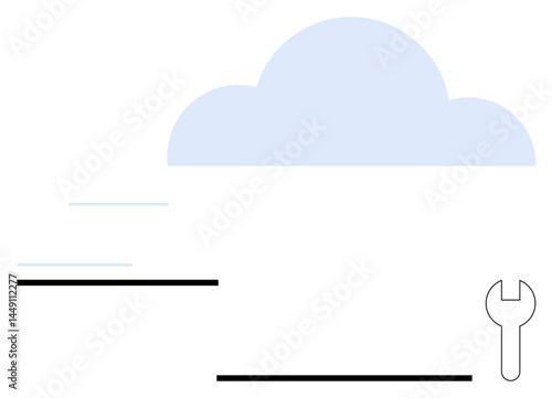 Abstract design featuring a soft blue cloud and a wrench, symbolizing cloud computing, maintenance, and technology solutions. Ideal for IT, innovation, support, cloud services, infrastructure tools