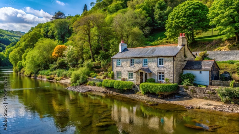 Obraz premium Cottage by River Tamar at Lower Anderton, lower anderton, cottages in cornwall