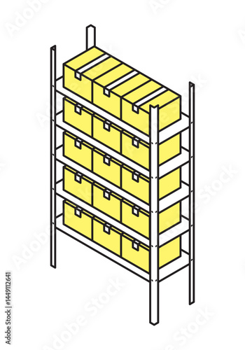 シンプル　イラスト　ラックに積まれた段ボールのベクターイラスト
