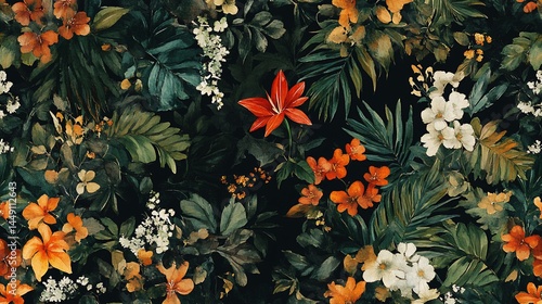 A rich, vibrant botanical design pattern.