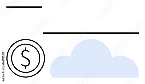 Dollar coin with a cloud representing modern financial technology. Ideal for finance, banking, transactions, digital wallets, fintech, online payment, simple landing page