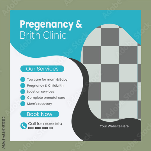  Pregnancy and childbirth clinic social media post and web banner design template
