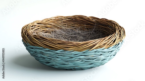 Photo Of Two Tone Woven Basket Empty Isolated On White Background Handmade Decor Item