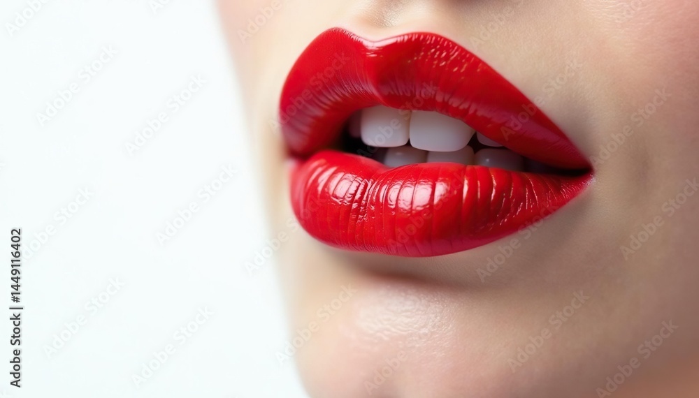 Obraz premium Close-up of vibrant red lipstick on pristine white , bold, vibrant