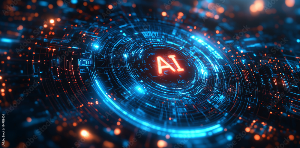 Obraz premium Abstract futuristic background with glowing text
