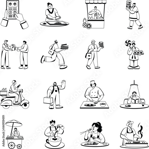 Collection of Glyph Style Food Delivery Illustrations 
