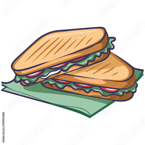 Triangular breakfast sandwiches with fresh vegetables isolated vector illustration on white background
