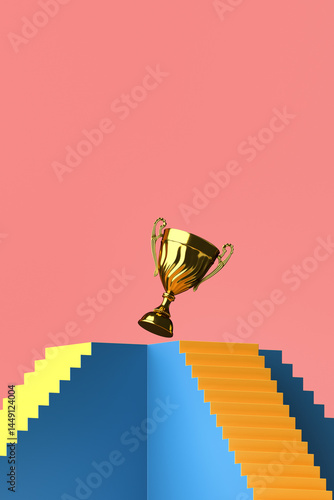 Golden trophy competition, achievement, success concept