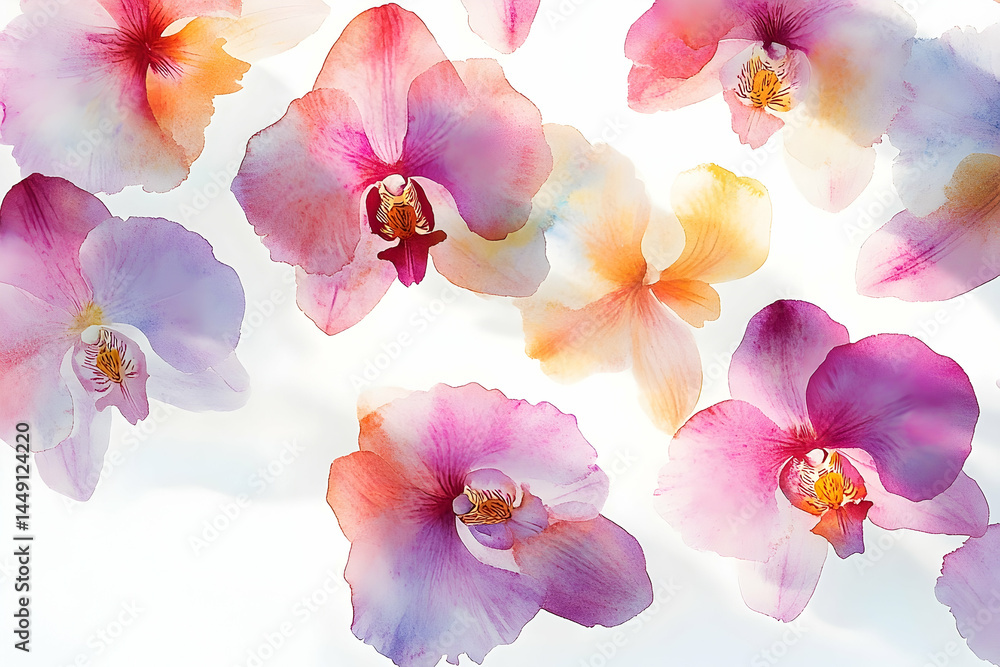 custom made wallpaper toronto digitalDelicate orchid blossoms in a vibrant watercolor style.