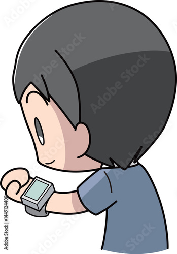 手首式の血圧計で血圧を測る男性のイラスト