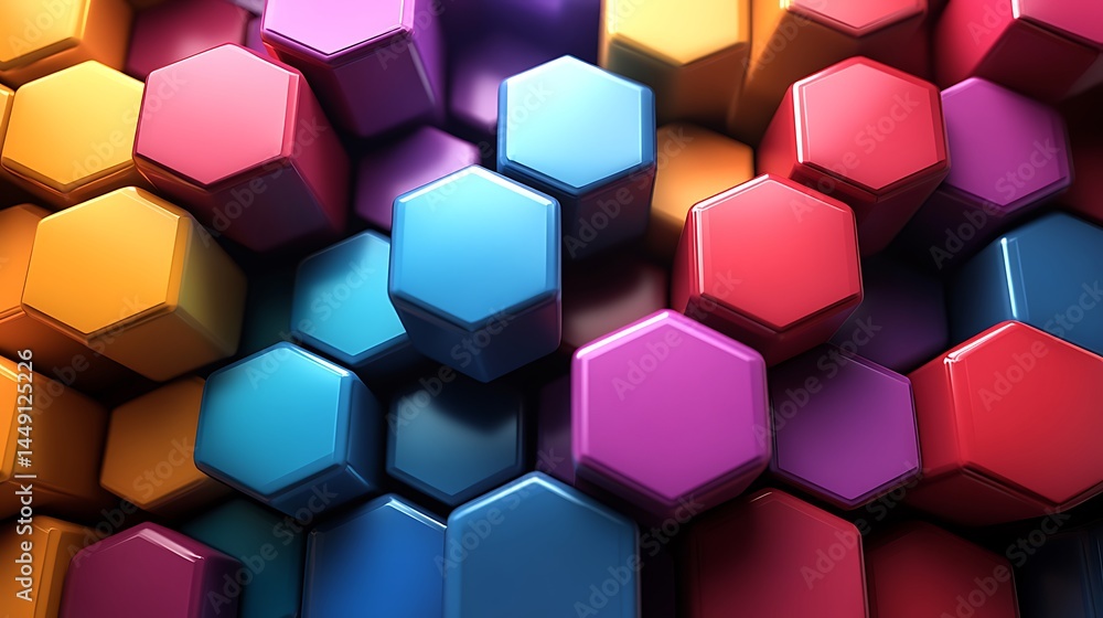 Abstract colorful arrangement of hexagonal blocks Abstract colorful arrangement of hexagonal blocks