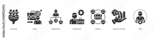 Talent Acquisition icon sheet vector screening, target, organization, employment, referral, economic growth, skills