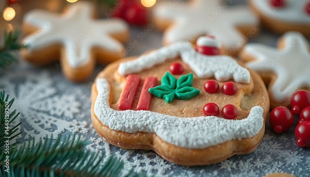 close up of a decorated christmas cookie close up of a decorated christmas cookie