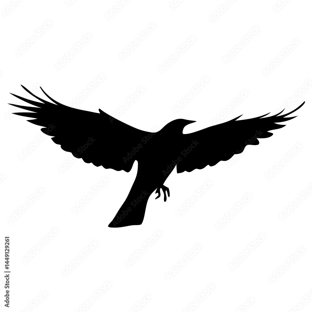 Fototapeta premium Flying Bird Silhouette – Black Vector Illustration of Bird in Flight