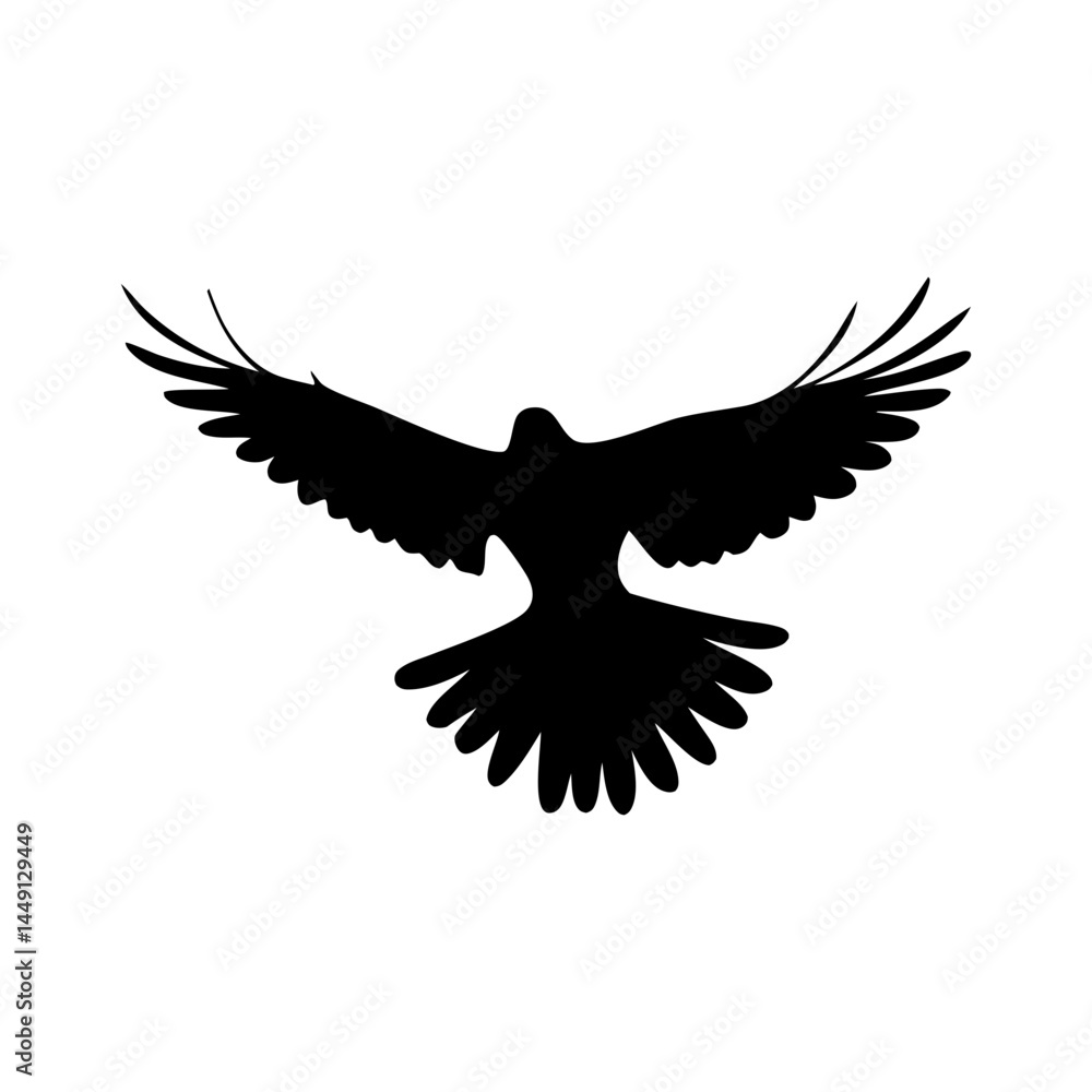 Naklejka premium Flying Bird Silhouette – Black Vector Illustration of Bird in Flight