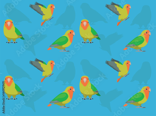 Rosy-faced Lovebird Parrot Cartoon Character Seamless Wallpaper Background