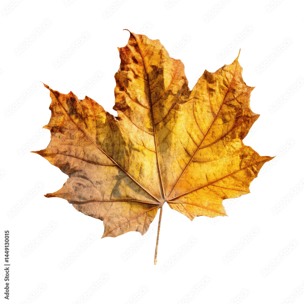 Single Dried Golden Maple Leaf on Green Screen Single Dried Golden Maple Leaf on Green Screen