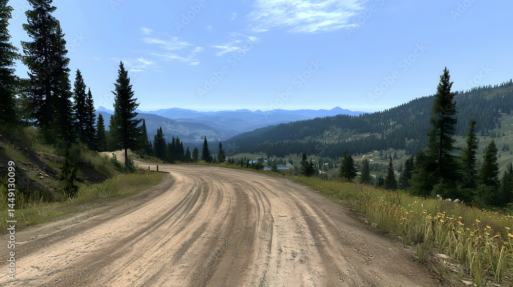 Fototapeta premium Scenic Dirt Road Winding Through Mountain Valley